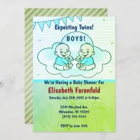 Expecting Twin Boys in Cloud Green Baby Shower Invitation