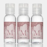 Girly Rose Gold Sparkle Glitter Drips Monogram Hand Sanitizer