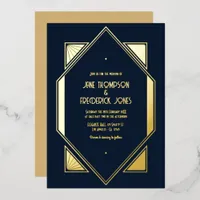 Deep Navy & Gold Gatsby Art Deco Wedding Foil Invitation