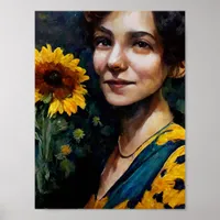 Woman With Sunflower Poster