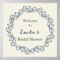 ivory and navy Floral bridal shower Welcome Sign