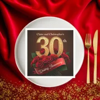 Romantic Red Roses Gold 30th Wedding Anniversary Napkins