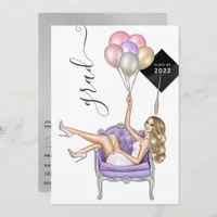 Silver and Purple Blonde Balloon Girl Graduation Invitation