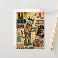 Cat Doing Laundry Collage Postcard