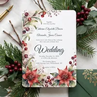 Thumbnail for Watercolor Winter Poinsettia Floral Wedding Invitation