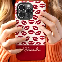 Cute Red Lipstick Kisses Script Name iPhone 15 Case