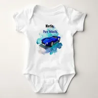 Classic Retro Blue Sports Car Birthday Adventure H Baby Bodysuit