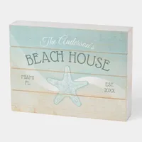 Beach House Starfish Aqua Blue ID623 Wooden Box Sign