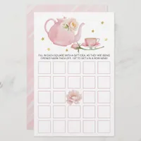 Tea Party Teapot Baby Shower Bingo Card