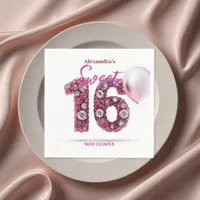 Sparkling Glam Pink & White Gemstone Sweet 16 Napkins