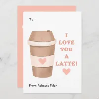 I Love you a Latte Classroom Pink Valentines Day  Holiday Card