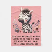 Woodland Zebra Kids Christian Prayer on Pink |