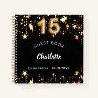 Guest book Quinceanera black gold stars