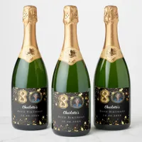 80th birthday black gold stars photo sparkling wine label