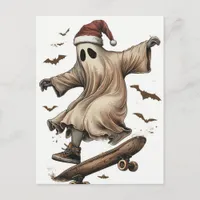 Skateboarding Santa Ghost Christmas Postcard