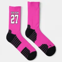 Sports Team Name Number Hot Pink White Basketball Socks