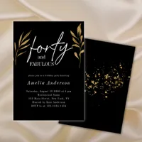 Forty 40th Gold Greenery Black Birthday Party  Invitation