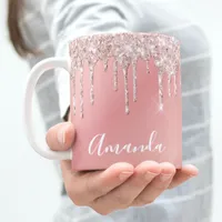 Glitter drip rose gold ombre girly name sparkle coffee mug