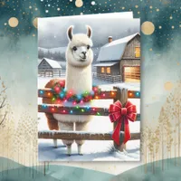 Vintage Farm and Cute Llama Christmas  Card