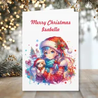 Personalized Anime Girl | Coloring Page Christmas Card