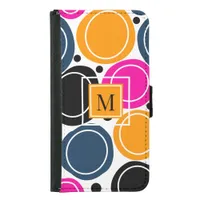 Modern Abstract Circles Monogram Pink Teal Samsung Galaxy S5 Wallet Case