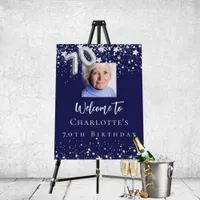 70th birthday navy blue silver stars photo welcome foam board