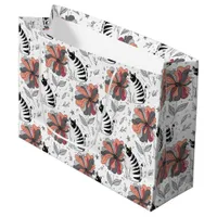 Abstract Doodle Art Style Cat Smelling Flower Large Gift Bag