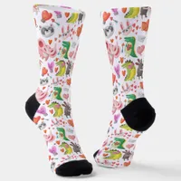 Cute Valentine's Day Animal Heart Funny Whimsical Socks