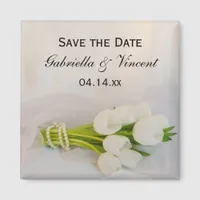 White Tulip Bouquet Spring Wedding Save the Date Magnet