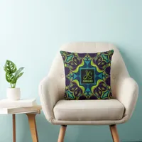 Delight Purple Teal Green Monogram Throw Pillow