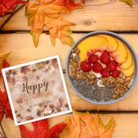 Autumn Fall Brown Leaves Happy Thanksgiving Napkins