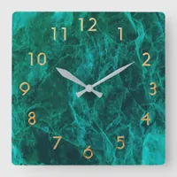 Marble green gold elegant classic square wall clock