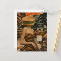 Surreal Abstract Lady with a Cheeseburger Head Postcard