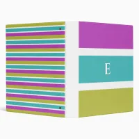 Monogram Bright Stripe Pattern Trendy Modern 3 Ring Binder