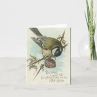 Vintage Christmas Bird and Pinecone Holiday Card