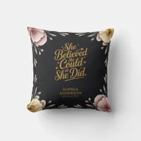 She Believed She Could | Elegant Script Graduation Throw Pillow
