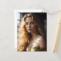 Gorgeous Blond in a Gold Dress  Postcard