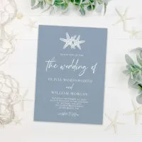 Modern Dusty Blue Starfish Beach Script Wedding Invitation