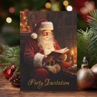 Vintage Santa Reading a Book Christmas Party Invitation