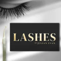 Luxe Black and Gold Lash Technician Business Card