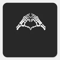 Skeleton Heart And Hands Sign Square Sticker