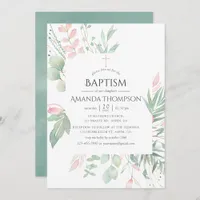 Pastel Blush Greenery Baptism or Christening Invitation