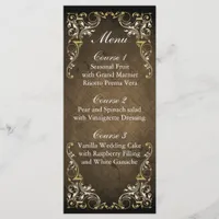 Rustic Regal Ornamental Brown And Gold Wedding Menu