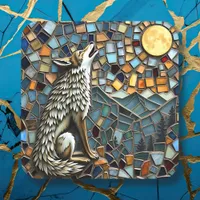 Mosaic Tile Wolf Howling at the Moon Square Sticker