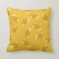 Ginkgo Leaves Floral Pattern on Yellow Ochre Throw Pillow