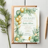 Balloon Arch Sage Gold Gender Neutral Baby Shower Invitation