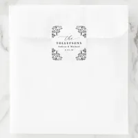 Elegant Black & White Wedding Favor Square Sticker