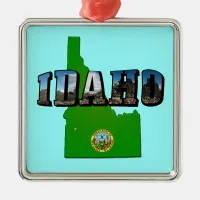 Idaho Map, Seal and Picture Text Metal Ornament