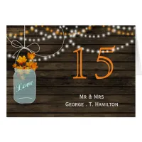 Barnwood fall leaves mason jars table numbers