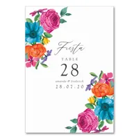 Watercolor Floral Fiesta Wedding Table Number